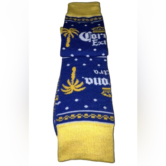 Corona Extra Beer Crew Socks 1 Pair Men 8-12 Blue Yellow w Logo Cerveza Mas Fina - Picture 7 of 11